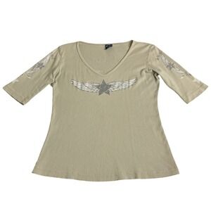 Sledge USA Top Womens XL Y2K Wing Graphic Ribbed Biker Grunge Mall Goth Made USA